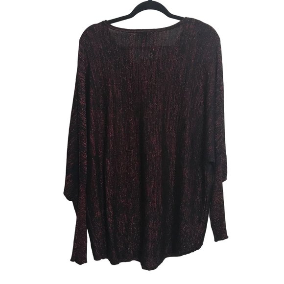 IN Studio Black Red Sweater Top Size XL Metallic Knit Dolman Sleeve Pullover - Picture 4 of 7